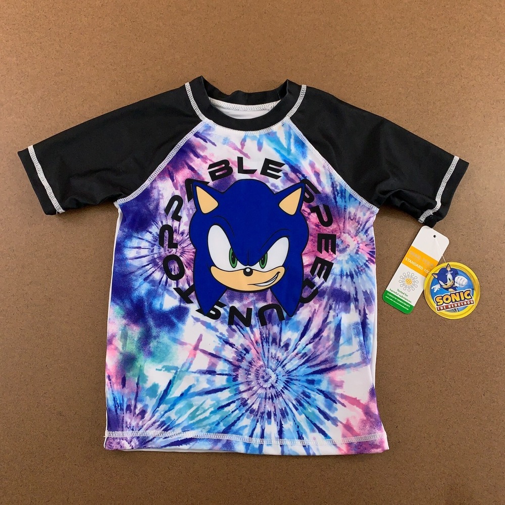 Sonic The Hedgehog Boys 4 Graphic UPF 50+ Short Sleeve Rash Guard Swim Tee NWT